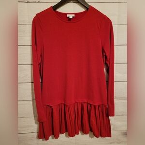 J Jill Top Womens Medium Red Long Sleeve Tunic Pleated Stretch Longline Blouse